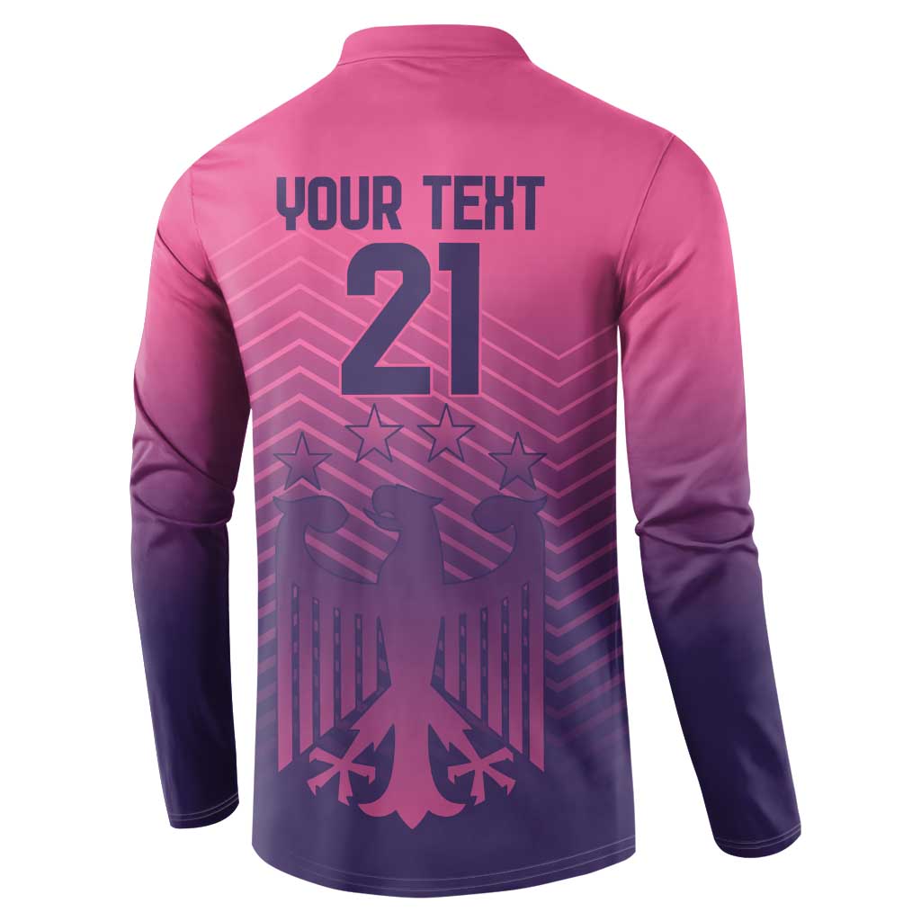 Pink quarter-zip button sweatshirt with YOUR TEXT 21 back print