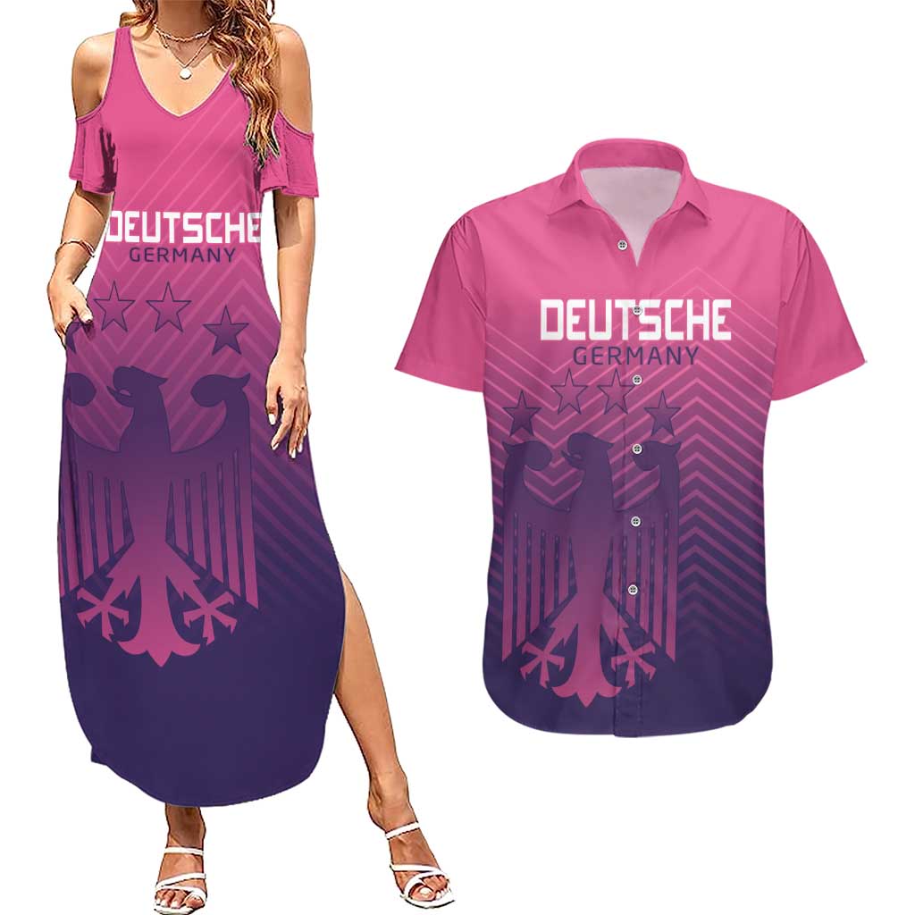 Custom Germany Football Couples Matching Summer Maxi Dress and Hawaiian Shirt Glowing Pink Line LT9 - Wonder Print Shop