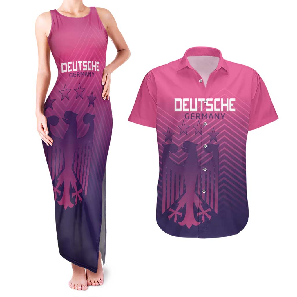 Custom Germany Football Couples Matching Tank Maxi Dress and Hawaiian Shirt Glowing Pink Line LT9 - Wonder Print Shop