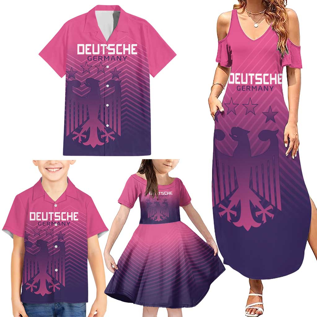 Custom Germany Football Family Matching Summer Maxi Dress and Hawaiian Shirt Glowing Pink Line - Wonder Print Shop