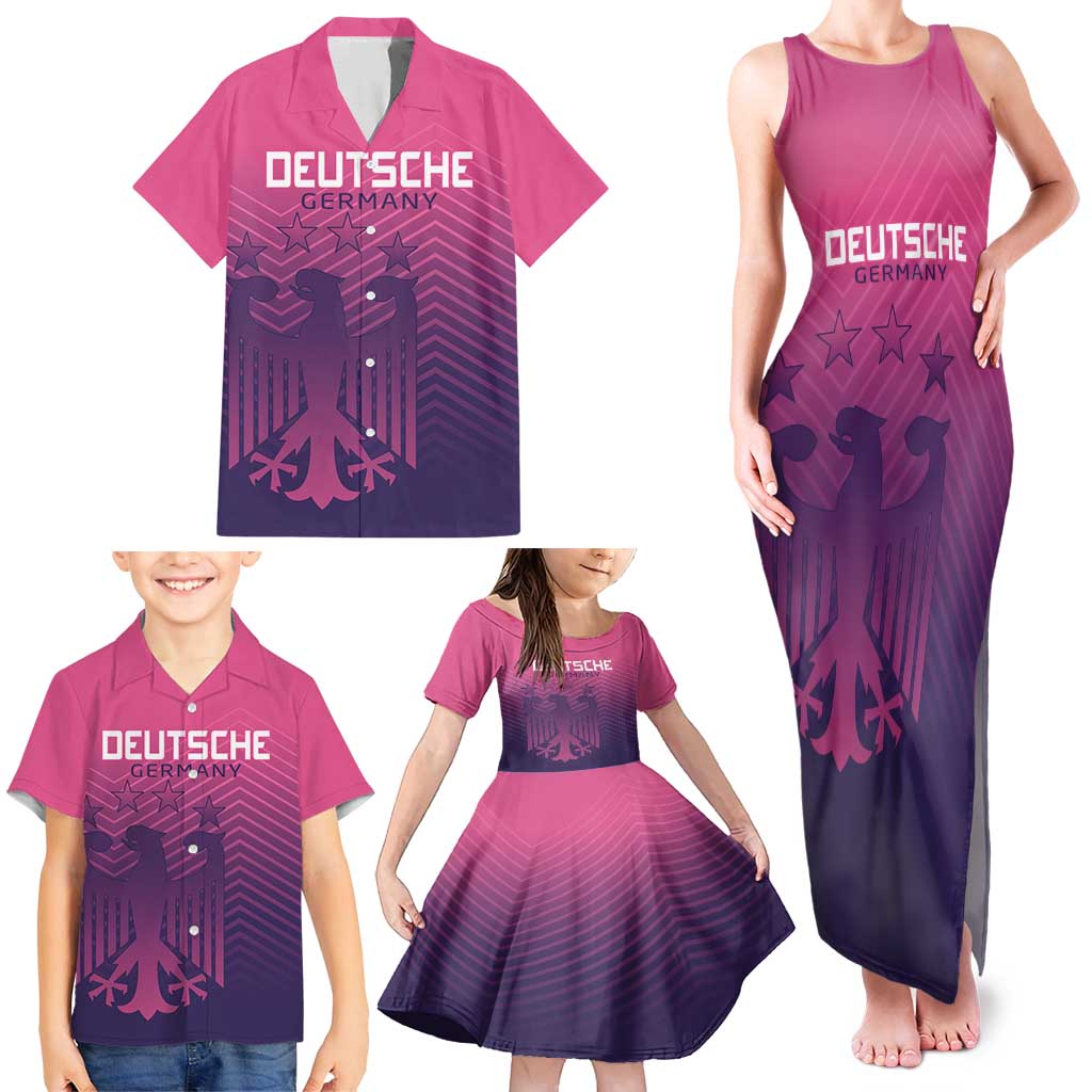 Custom Germany Football Family Matching Tank Maxi Dress and Hawaiian Shirt Glowing Pink Line - Wonder Print Shop