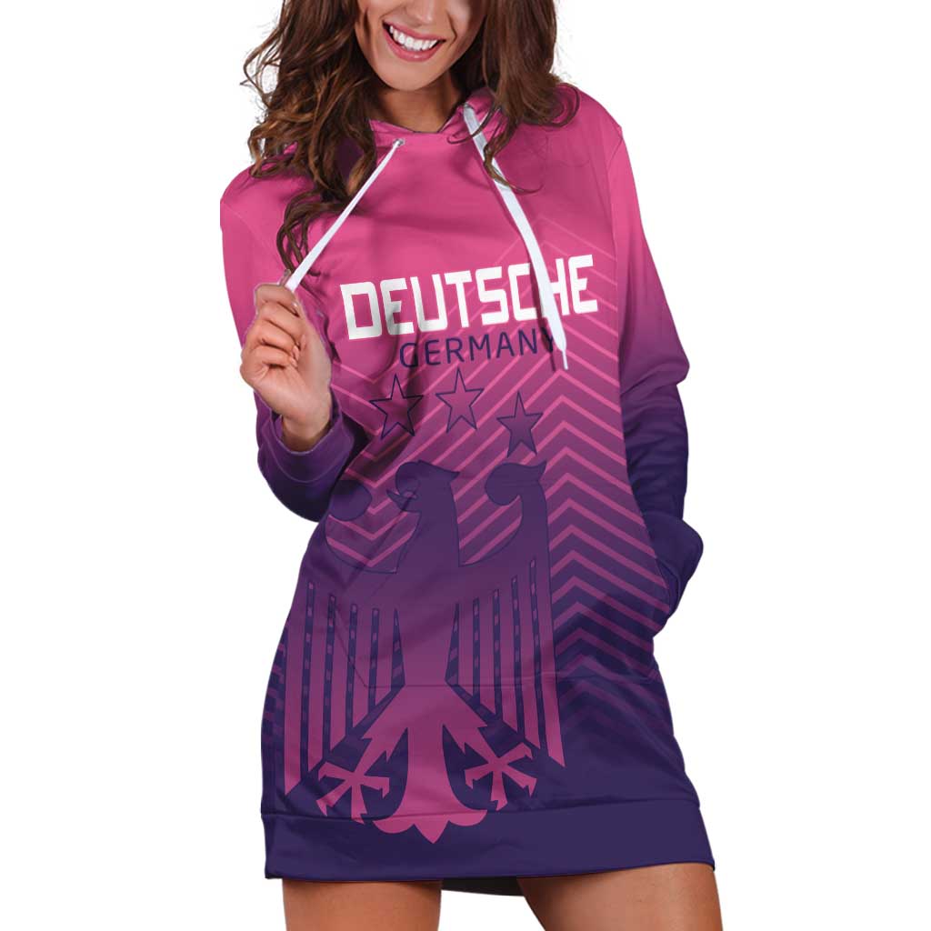 Custom Germany Football Hoodie Dress Glowing Pink Line - Wonder Print Shop