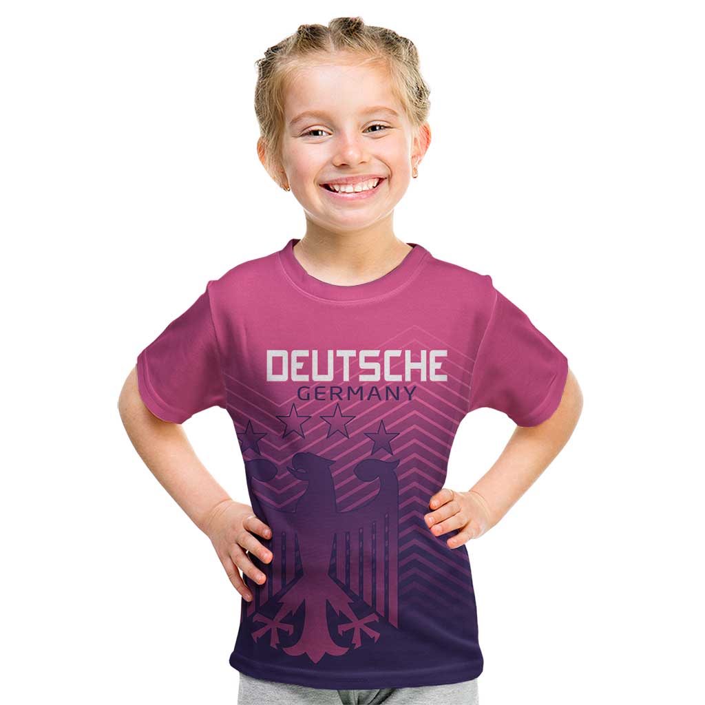 Custom Germany Football Kid T Shirt Glowing Pink Line - Wonder Print Shop