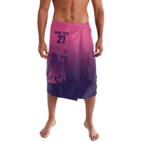 Pink and navy football-style sarong with printed crest and number 21, wrap front