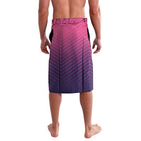Pink and navy football-style sarong with stripe pattern and stitched hem, side view