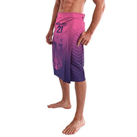 Pink and navy football-style sarong with printed number 21 and chevron stripes