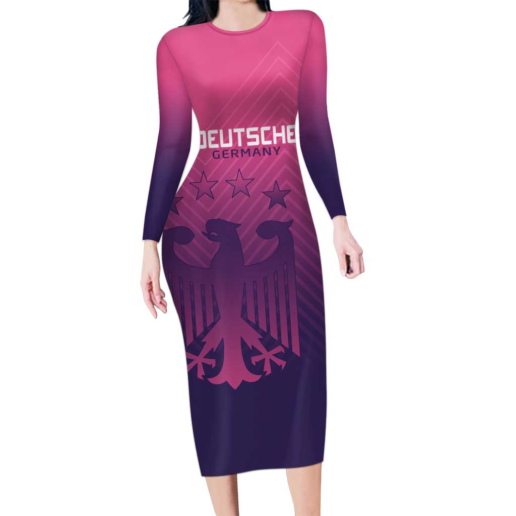 Custom Germany Football Long Sleeve Bodycon Dress Glowing Pink Line - Wonder Print Shop