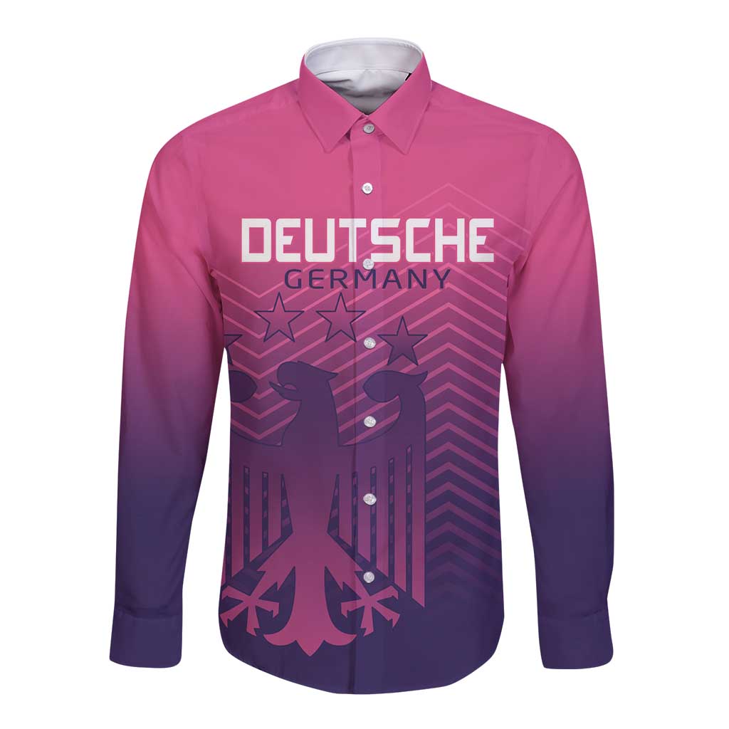 Custom Germany Football Long Sleeve Button Shirt Glowing Pink Line - Wonder Print Shop