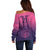 Custom Germany Football Off Shoulder Sweater Glowing Pink Line - Wonder Print Shop