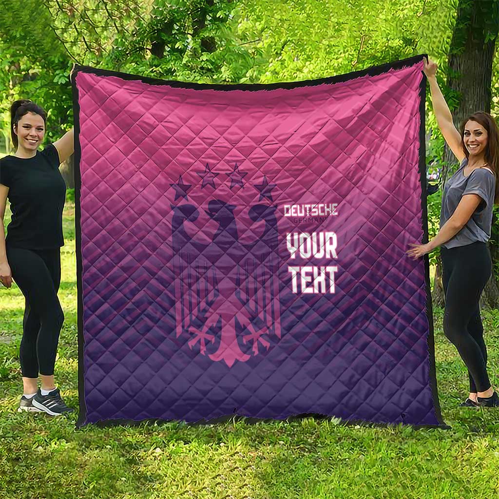 Pink and dark blue quilted blanket with diamond pattern and glowing 'YOUR TEHT' text