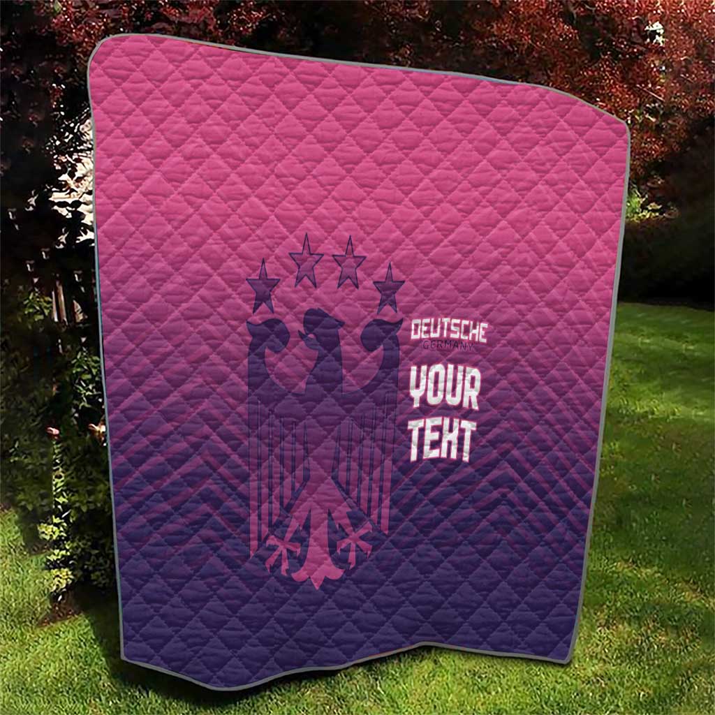 Pink and dark blue quilted blanket with diamond stitching and glowing 'YOUR TEHT' graphic