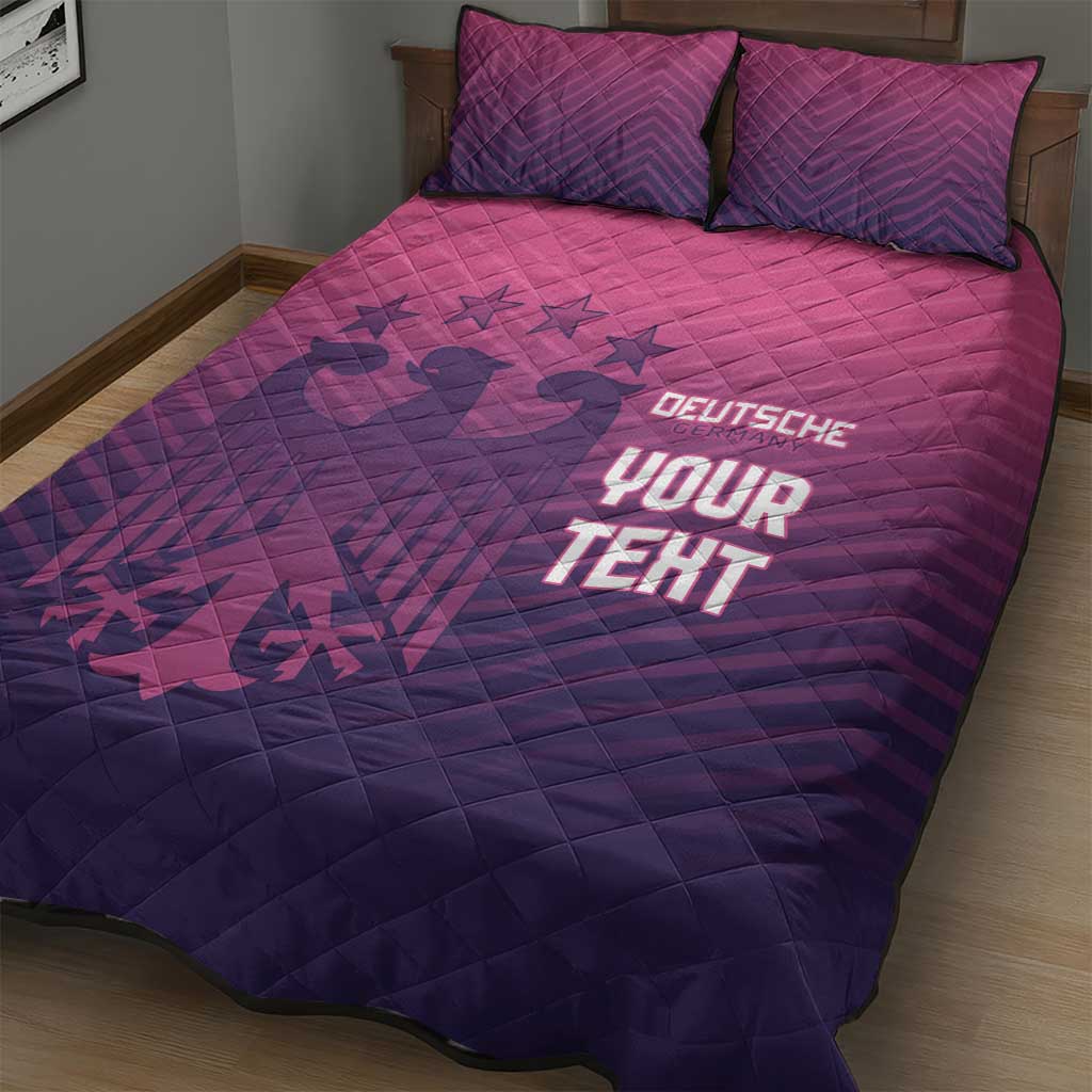 Pink and dark purple quilt bed set with 2 pillowcases, YOUR TEXT football design