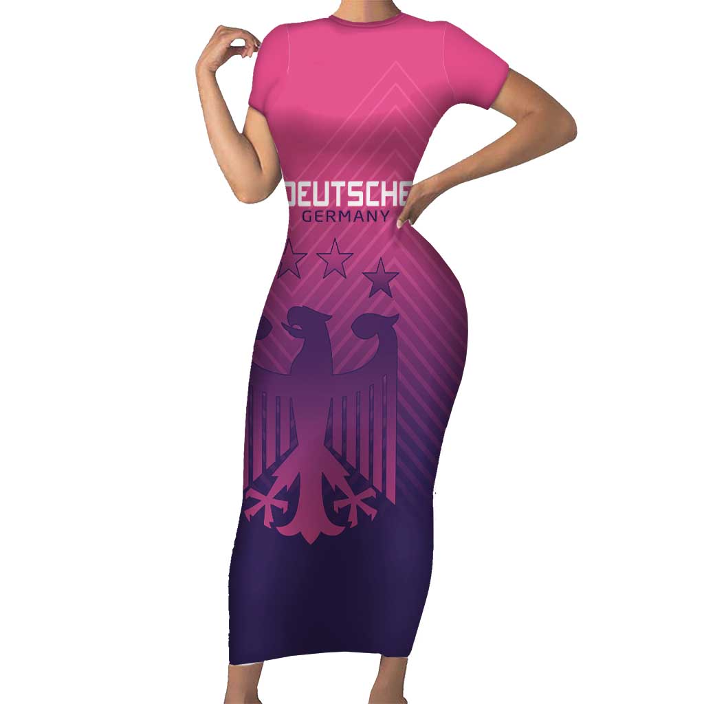 Custom Germany Football Short Sleeve Bodycon Dress Glowing Pink Line