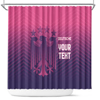 Shower curtain with pink-to-purple Germany crest, stars, and custom text