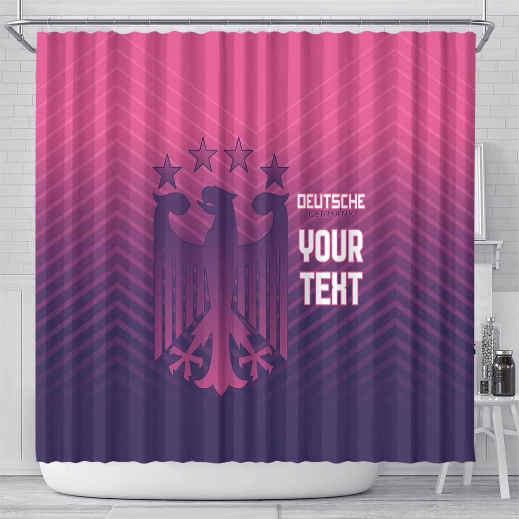 Shower curtain featuring Germany emblem, star details, and glowing YOUR TEXT
