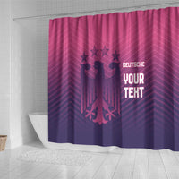 Shower curtain with Germany crest and stars on pink-to-purple chevron pattern