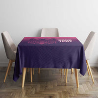 Rectangle football tablecloth in purple with bold printed text and star graphics