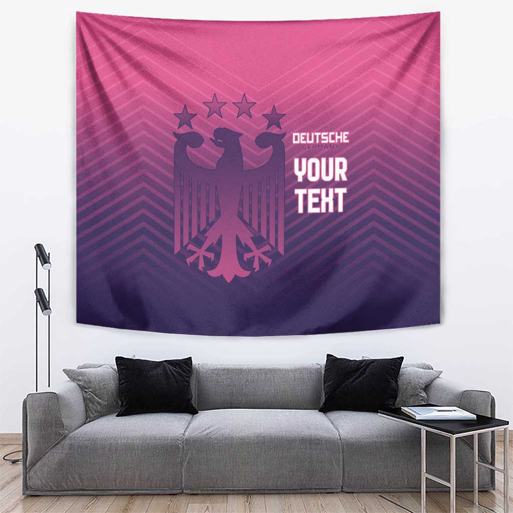 Pink wall tapestry with German eagle and stars, text 'DEUTSCHE YOUR TERT'.