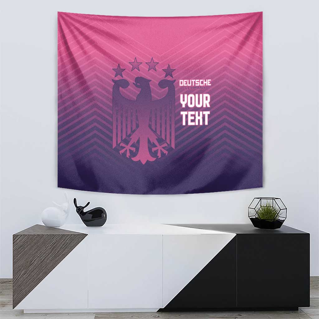 Pink wall hanging tapestry with German eagle emblem, five stars, and 'DEUTSCHE YOUR TERT'.