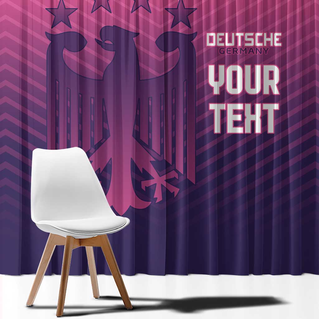 Pink and dark purple football window curtain panel with glowing text and crest graphic