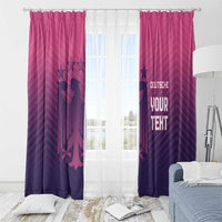 Pink and dark purple football window curtains with hanging rings and center crest artwork