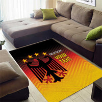 German eagle flag area rug with black eagle emblem and 'YOUR TEXT' lettering on red-yellow