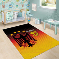 German eagle flag area rug with black eagle emblem, red and yellow gradient, and stars