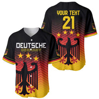 Two football baseball jerseys in black-red-yellow gradient: front eagle, back 21