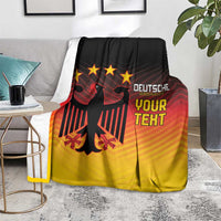 Football blanket with dark top, yellow bottom gradient, eagle crest with stars and 'YOUR TEXT'