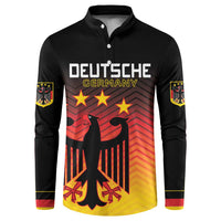 Black button-up football sweatshirt with Germany eagle graphic, red-yellow gradient