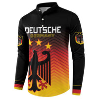 Black button-up football sweatshirt front with DEUTSCHE GERMANY eagle, red-yellow gradient