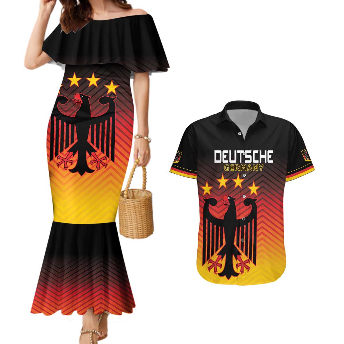 Custom Germany Football Couples Matching Mermaid Dress and Hawaiian Shirt Special Black Eagle Flag Style LT9 - Wonder Print Shop