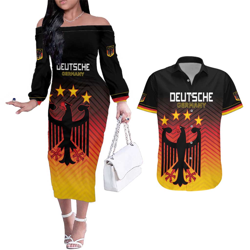 Custom Germany Football Couples Matching Off The Shoulder Long Sleeve Dress and Hawaiian Shirt Special Black Eagle Flag Style LT9 - Wonder Print Shop