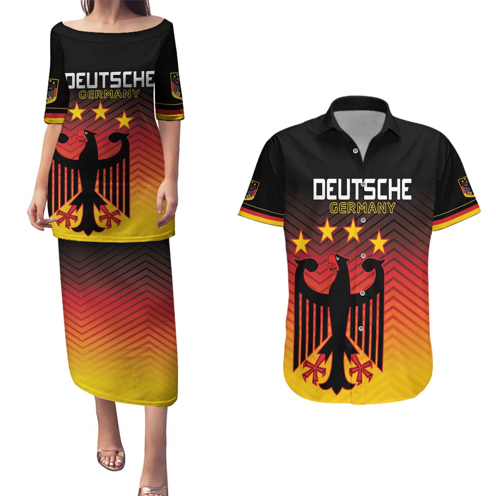 Custom Germany Football Couples Matching Puletasi and Hawaiian Shirt Special Black Eagle Flag Style LT9 - Wonder Print Shop