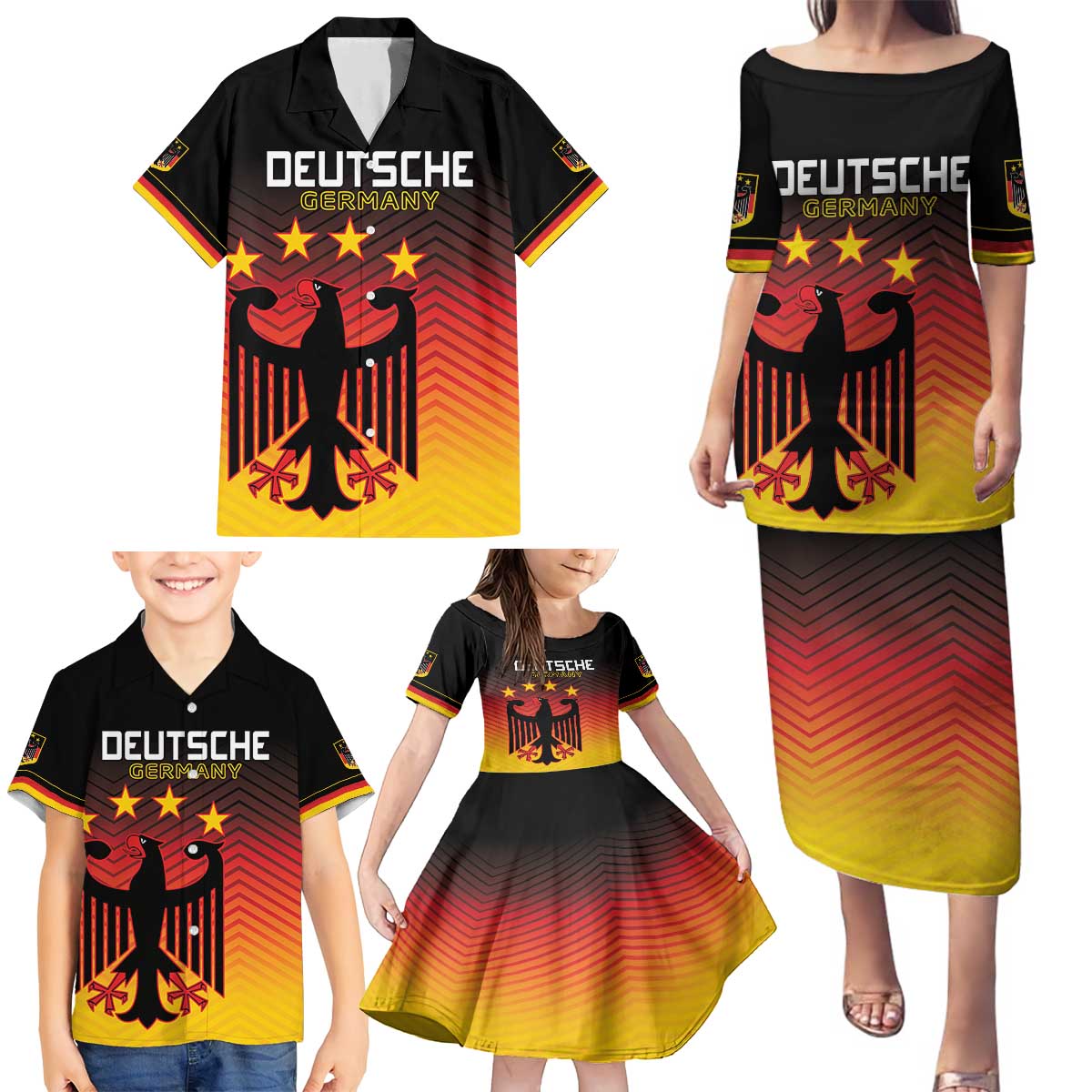 Custom Germany Football Family Matching Puletasi and Hawaiian Shirt Special Black Eagle Flag Style - Wonder Print Shop