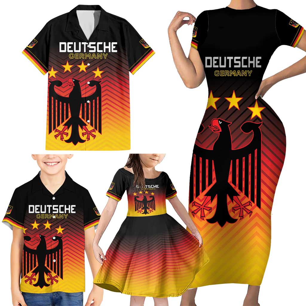 Custom Germany Football Family Matching Short Sleeve Bodycon Dress and Hawaiian Shirt Special Black Eagle Flag Style - Wonder Print Shop