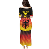 Long football pullover dress, back print "YOUR TEXT 21", eagle crest, red-yellow gradient