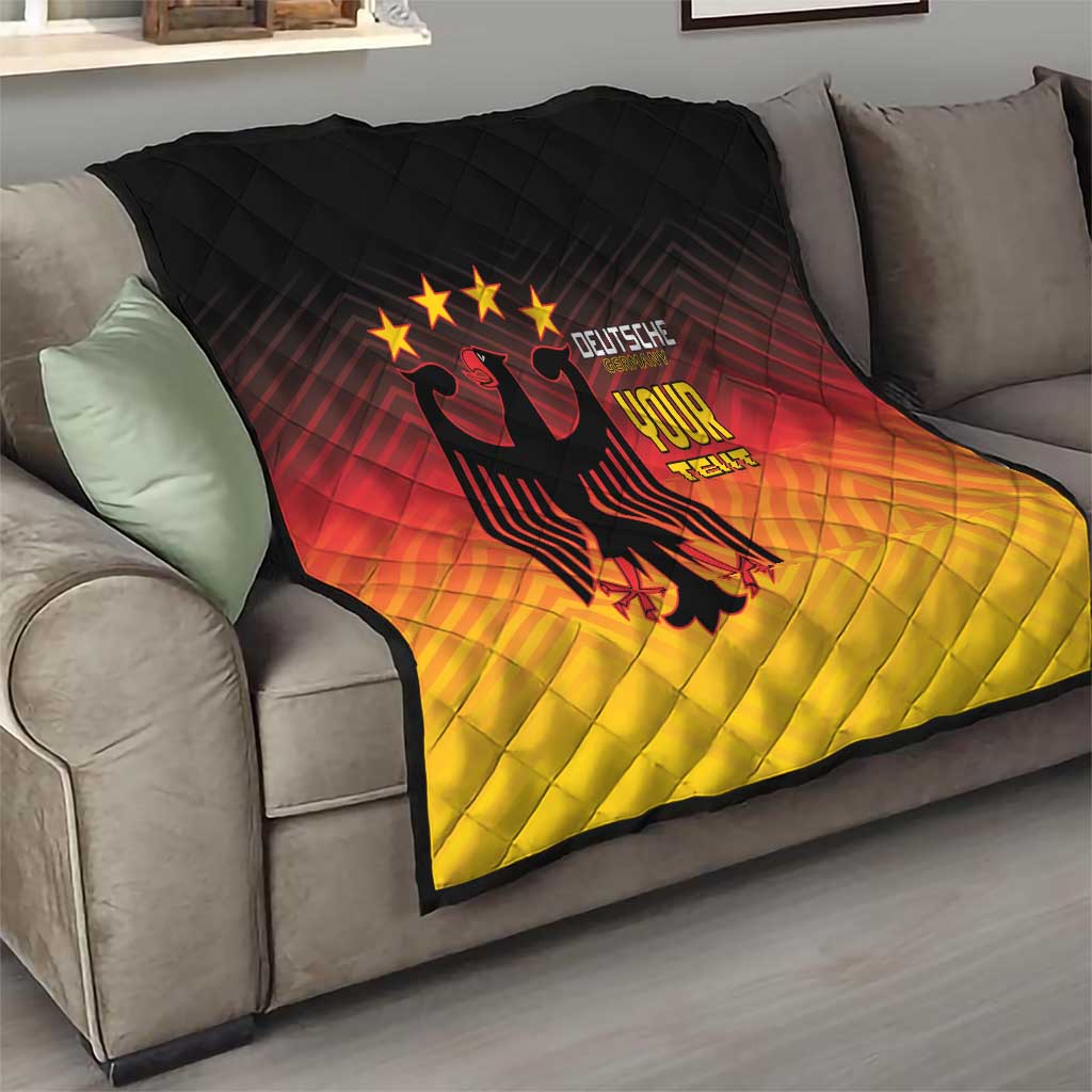 Gradient throw quilt with black eagle crest, gold stars, and “DEUTSCHE YOUR TEXT” print