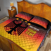 Football quilt bed set with black eagle emblem, red-to-yellow gradient, and star accents