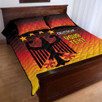 Football quilt bed set with eagle graphic on red-yellow gradient and visible quilted pattern