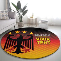Round football-themed rug: black base with red eagle and stars, yellow gradient and 'DEUTSCHE'