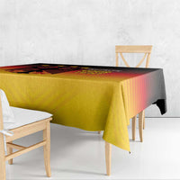 Germany football tablecloth, yellow-orange gradient with black eagle emblem on table