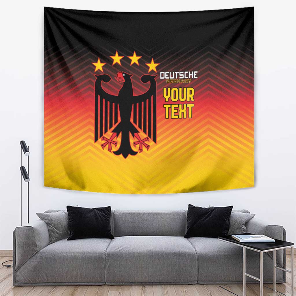 Germany football tapestry with black eagle crest, red-to-yellow gradient, stars, and custom text.