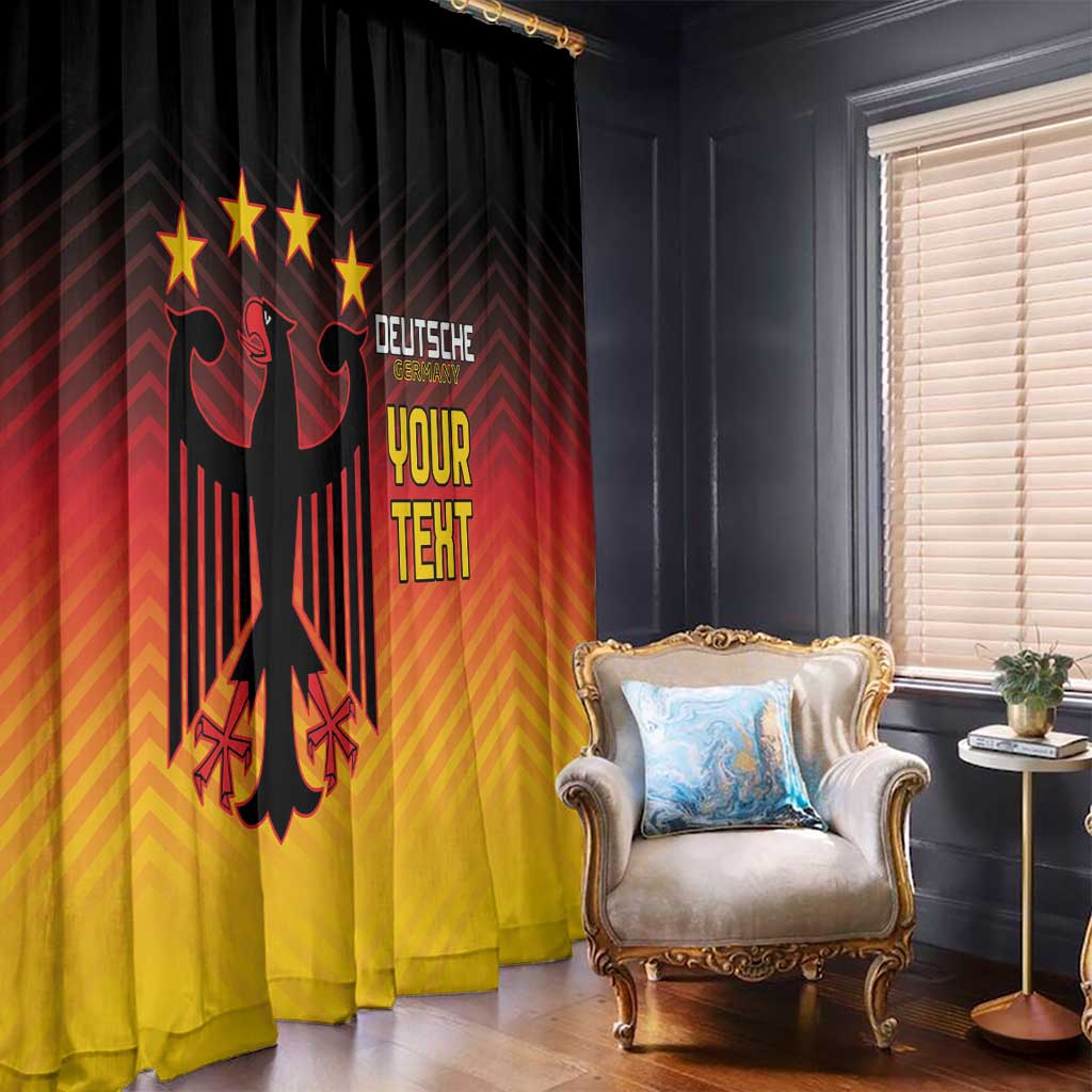 Gradient black-red-yellow curtain panels featuring German eagle and 'DEUTSCHE YOUR TEXT'.