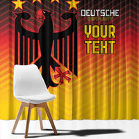 Close-up of gradient black-red-yellow curtain with large German eagle and 'YOUR TEXT'.