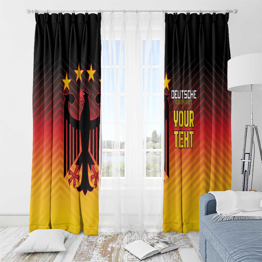 Gradient black-red-yellow curtain panels with German eagle and 'DEUTSCHE YOUR TEXT' print.