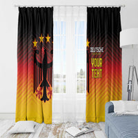 Gradient black-red-yellow curtain panels with German eagle and 'DEUTSCHE YOUR TEXT' print.