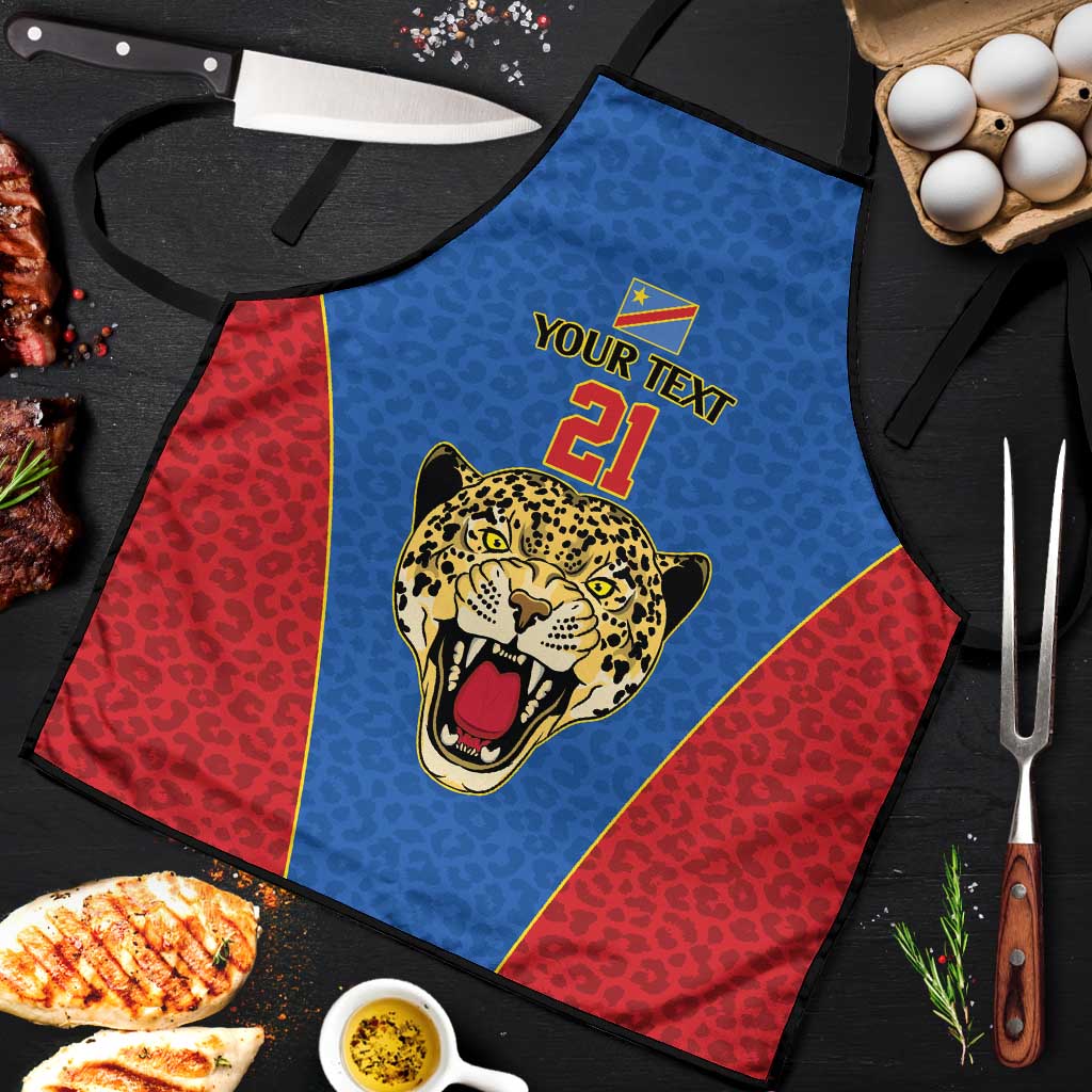 Africa DR Congo Football Custom Apron Blue Leopard Skin Pattern