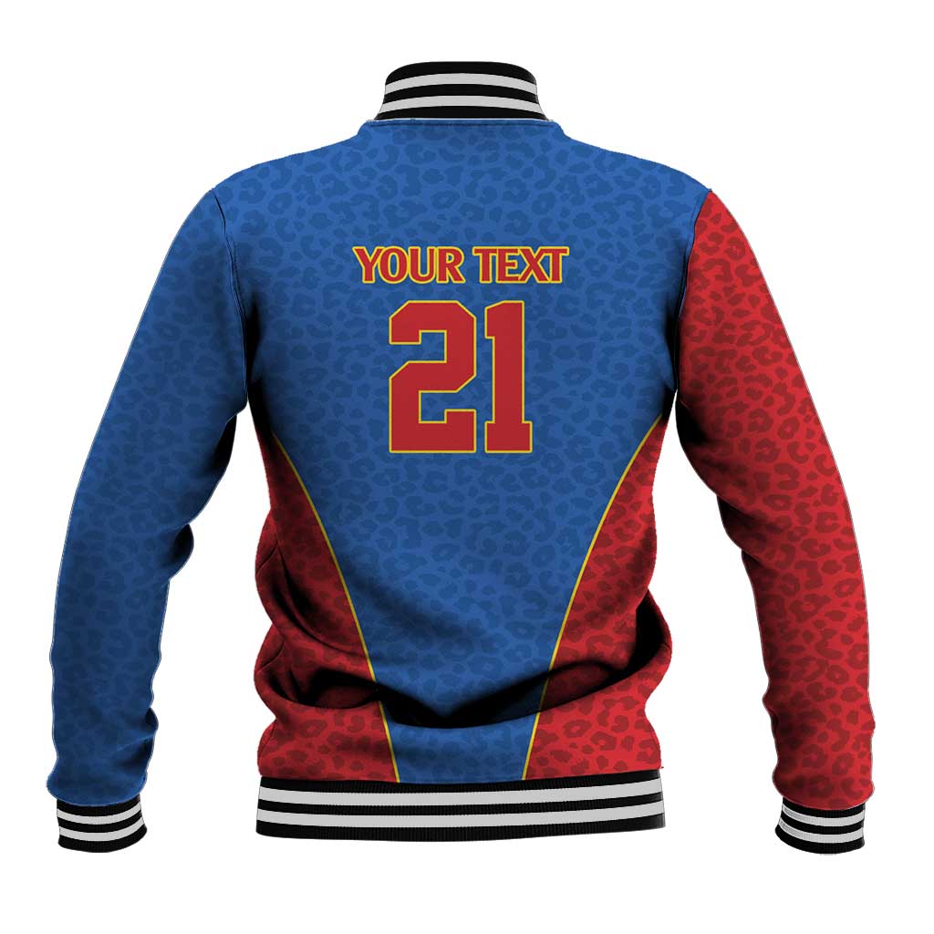 DR Congo Football Custom Baseball Jacket Blue Leopard Skin Pattern - Wonder Print Shop