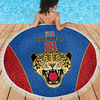 DR Congo Football Custom Beach Blanket Blue Leopard Skin Pattern - Wonder Print Shop